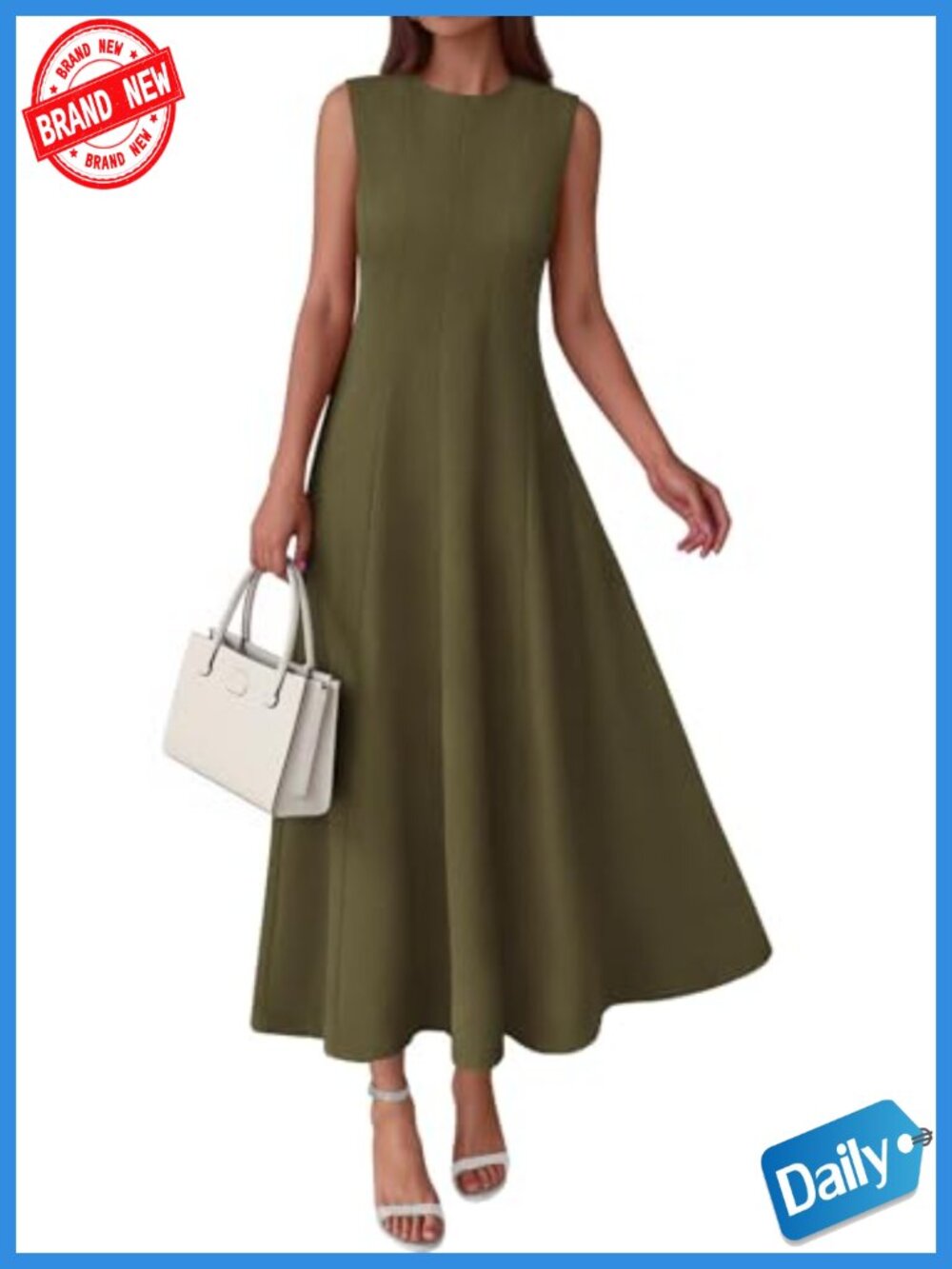 Sleeveless Crewneck Maxi Dress Fit & Flare with Pockets Semi Formal